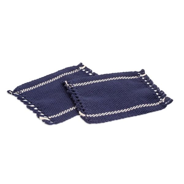 Alternate image for Pair of Hand-Woven Fringed Cotton Coasters in Blue and White Moments