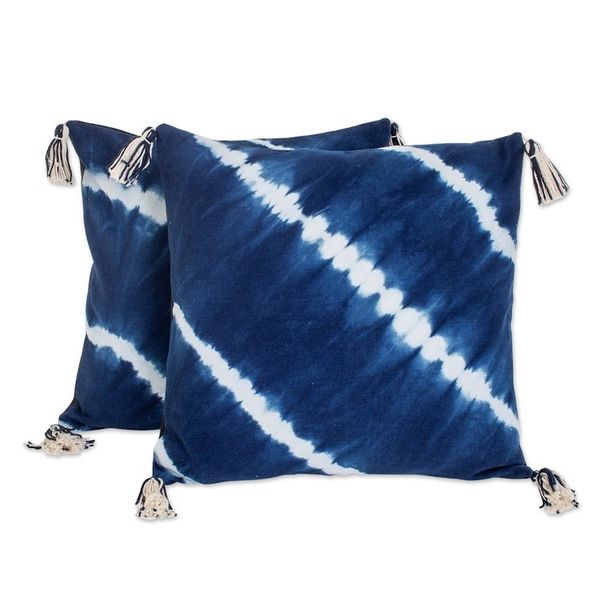 Alternate image for Pair of Tie-Dyed Indigo and White Cotton Cushion Covers Towards the Sea