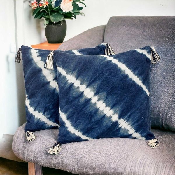 Alternate image for Pair of Tie-Dyed Indigo and White Cotton Cushion Covers Towards the Sea