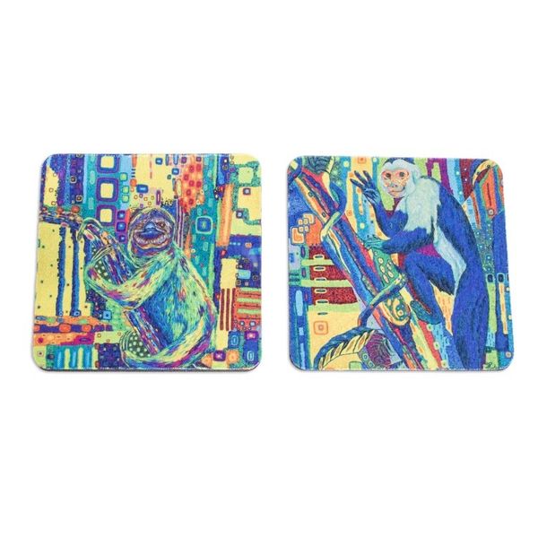 Alternate image for Set of 2 Rubber Coasters with Monkey and Sloth Prints Tree Habitants