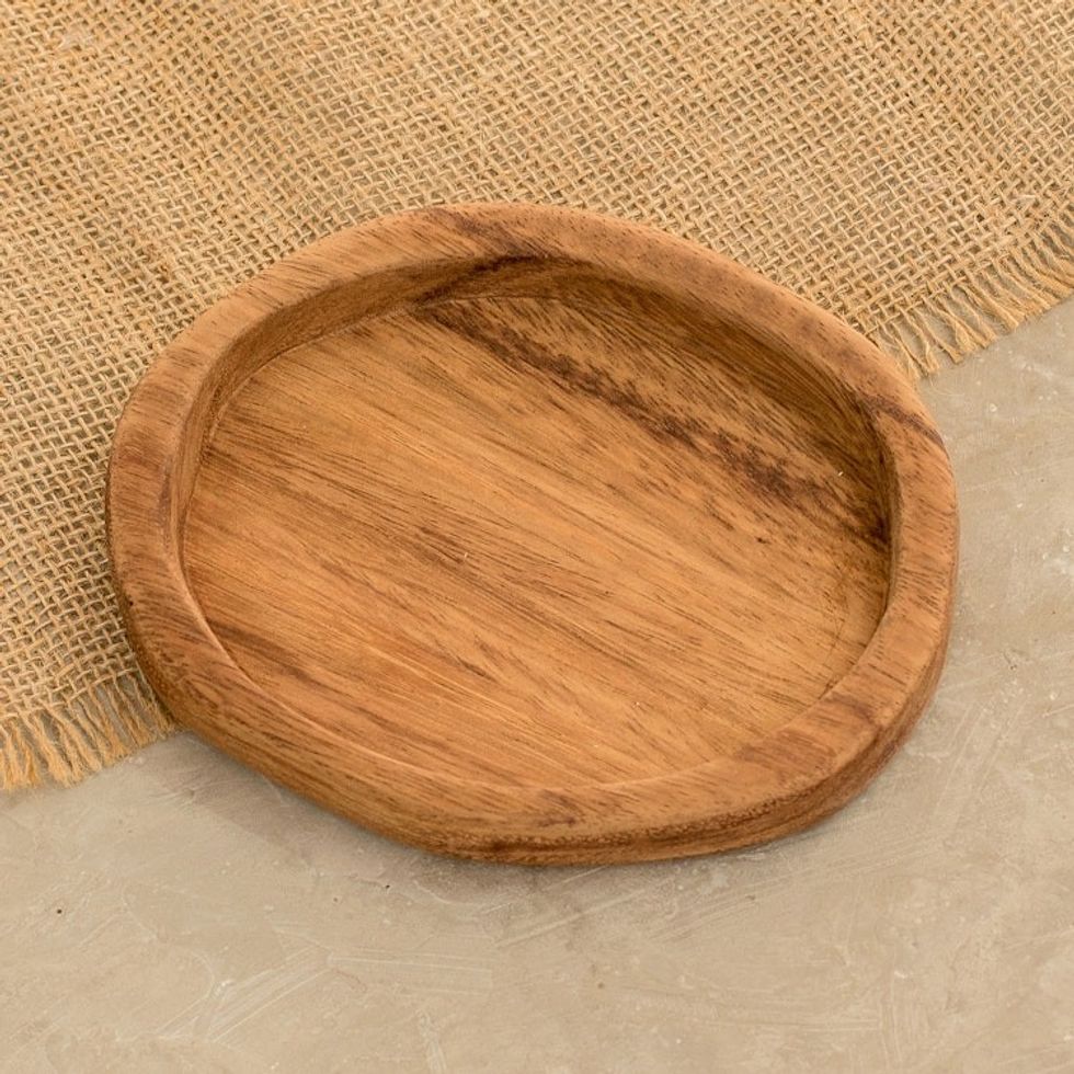 Handcrafted Oval-Shaped Conacaste Wood Snack Plate 'Fine Delights'