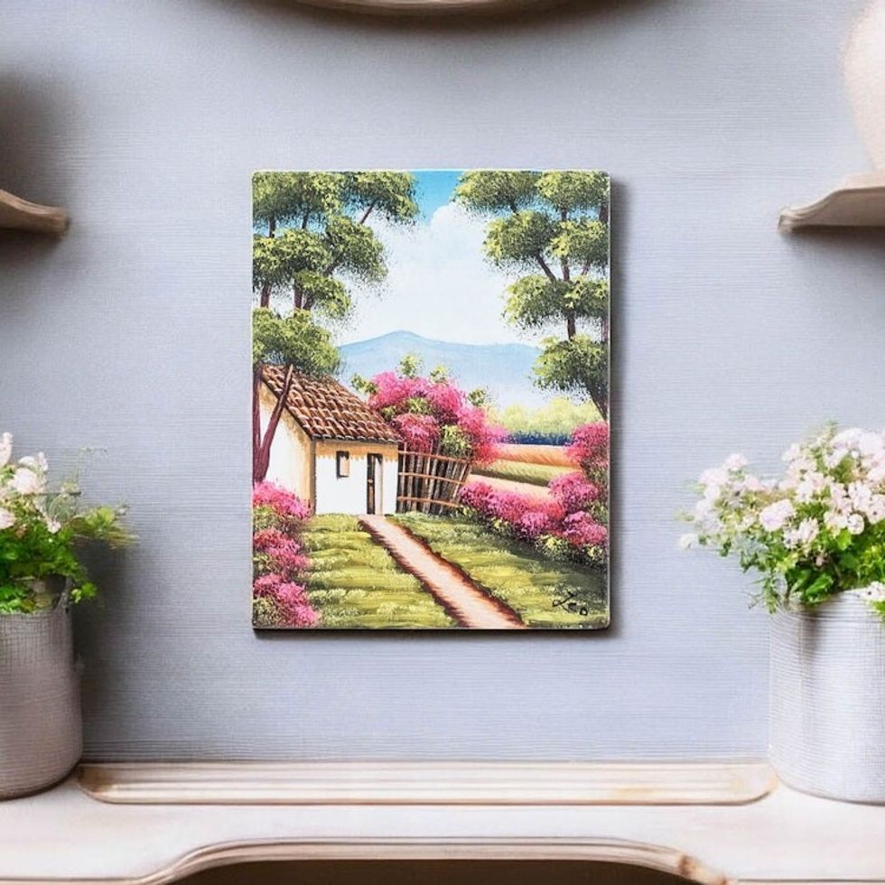Stretched Oil Impressionist Painting of House and Trees 'Magical Landscape'