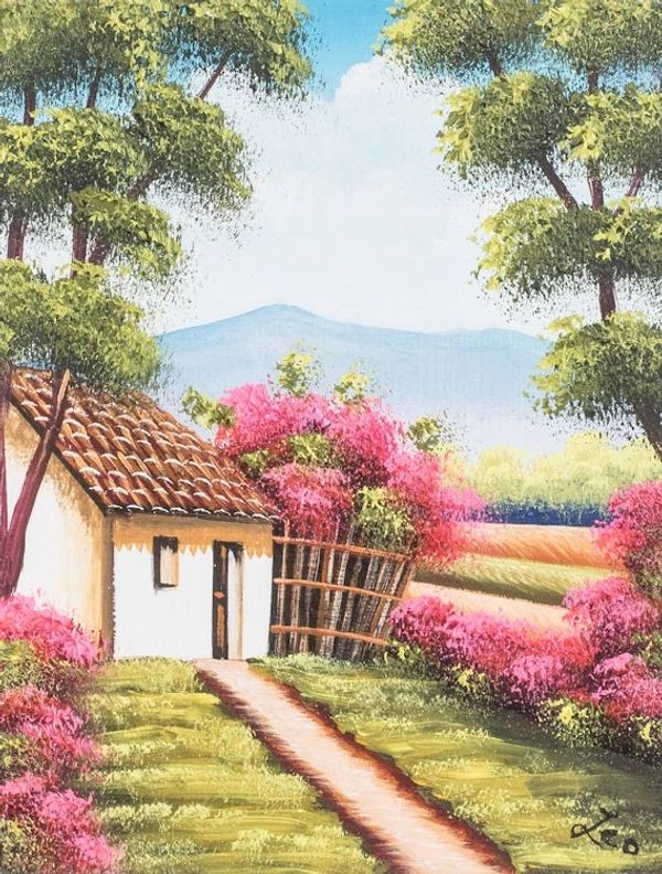 Alternate image for Stretched Oil Impressionist Painting of House and Trees Magical Landscape