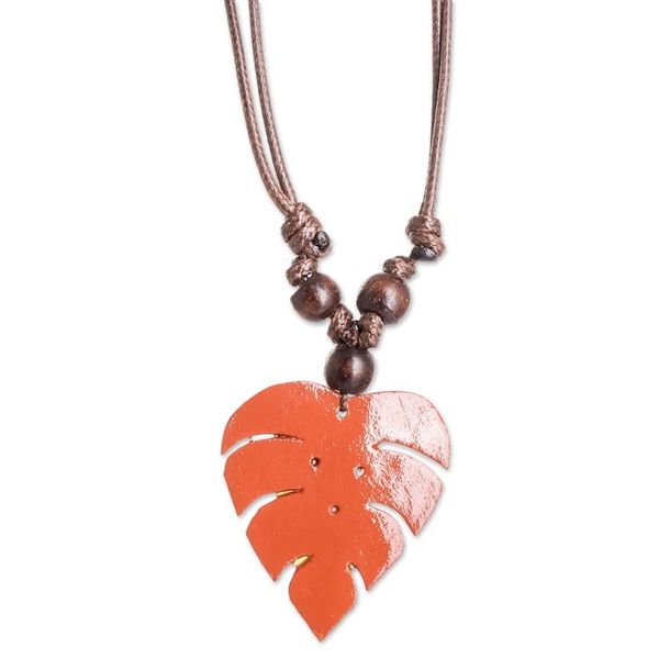 Alternate image for Terracotta Calabash Gourd Pendant Necklace with Wood Beads Jungle Terracotta