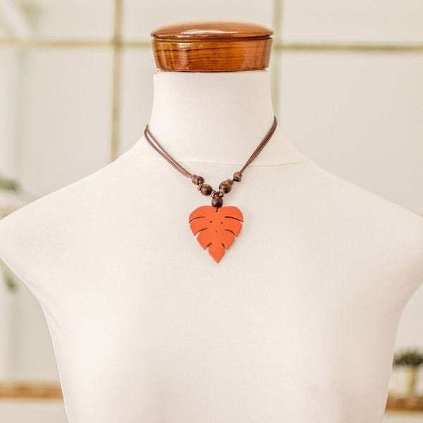 Alternate image for Terracotta Calabash Gourd Pendant Necklace with Wood Beads Jungle Terracotta