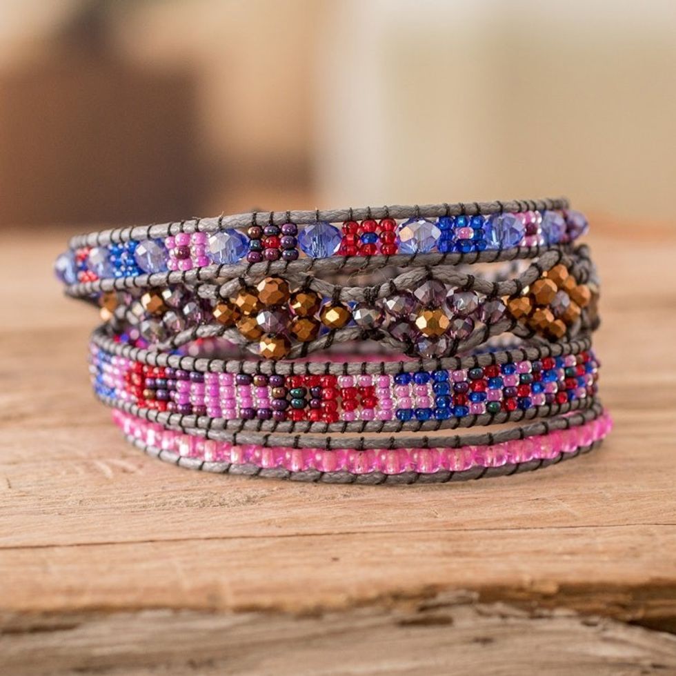 Handcrafted Beaded Positive Energy Long Wrap Bracelet 'Touch of Tenderness'
