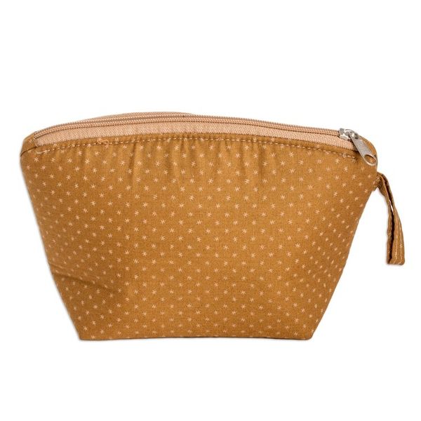 Alternate image for Embroidered Floral and Starry Brown Cotton Cosmetic Bag Starry Beauty