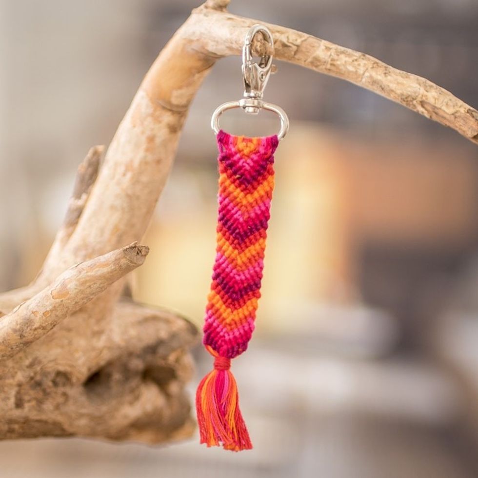 Macrame Chevron Keychain Bag Charm in Orange and Pink Hues 'Forest Fruits'