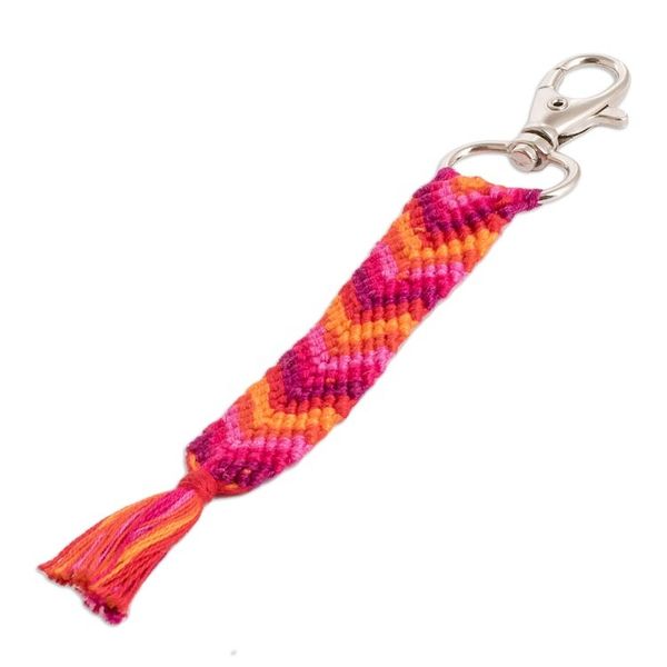 Alternate image for Macrame Chevron Keychain Bag Charm in Orange and Pink Hues Forest Fruits