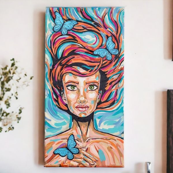 Alternate image for Stretched Acrylic Painting of Women and Morpho Butterflies Metamorphosis