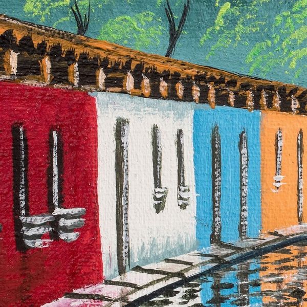 Alternate image for Impressionist Oil Painting of Street Volcano in Guatemala San Sebastian Street