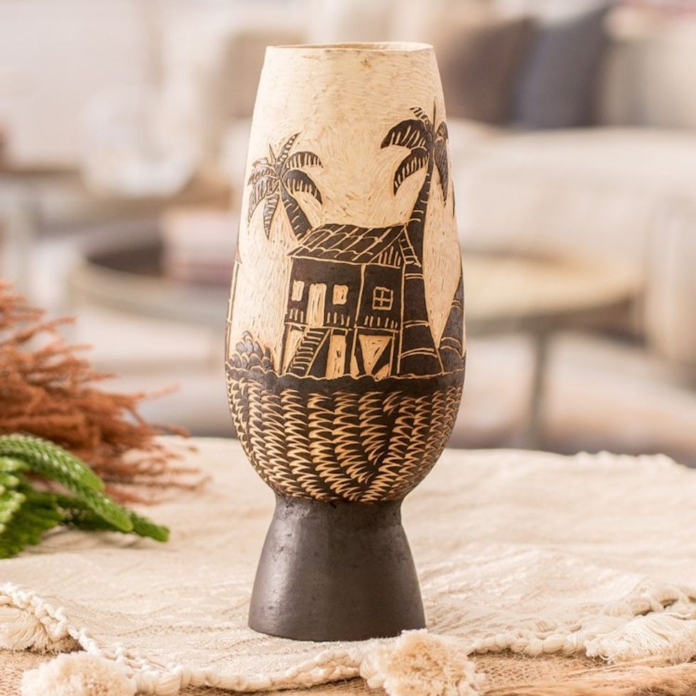 Handcrafted Dried Gourd Caribbean Town Decorative Accent 'Caribbean Landscape'