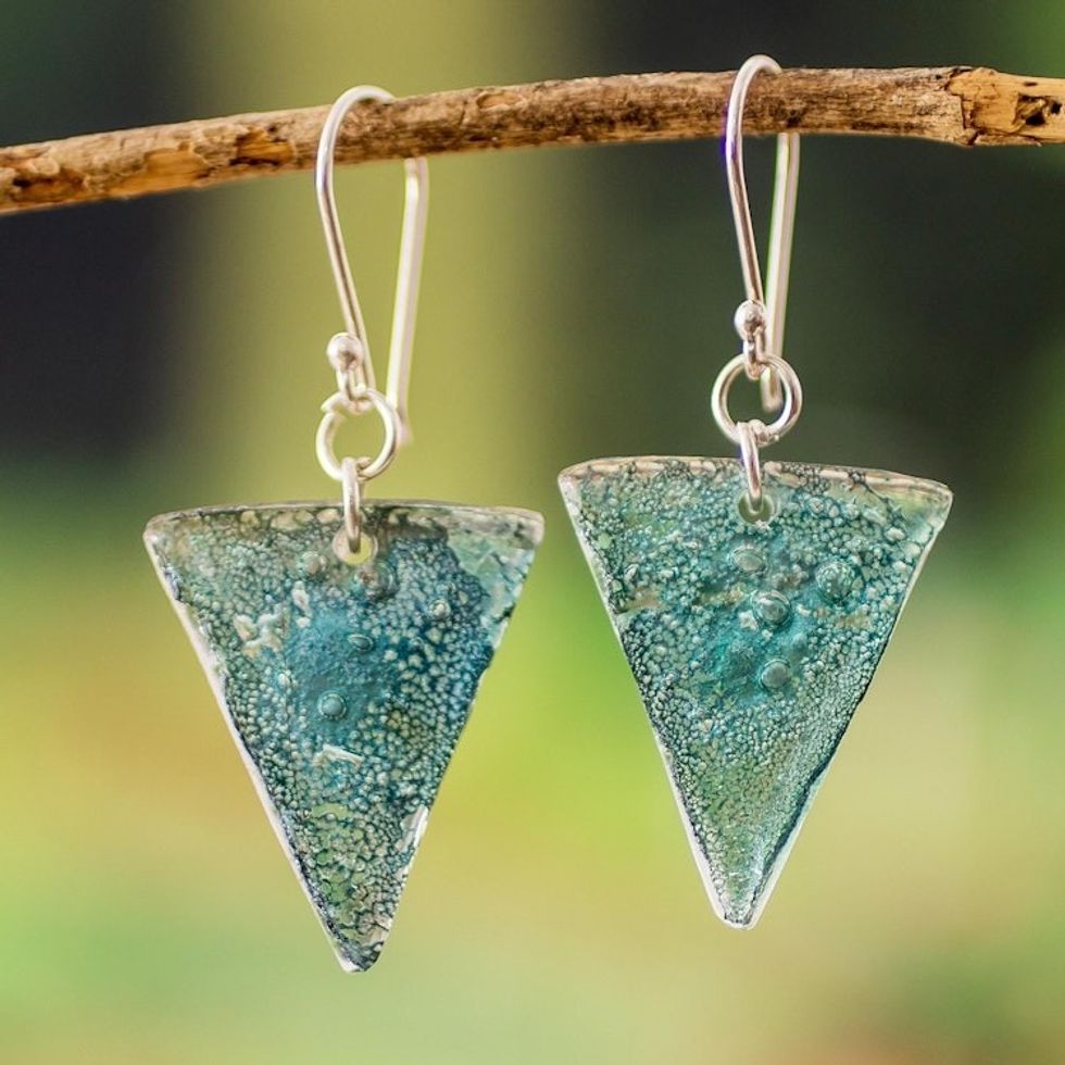 Silver Triangular Recycled CD Dangle Earrings from Guatemala 'Refined Triangles'