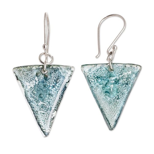 Alternate image for Silver Triangular Recycled CD Dangle Earrings from Guatemala Refined Triangles