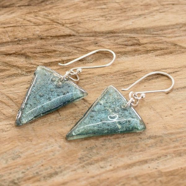 Alternate image for Silver Triangular Recycled CD Dangle Earrings from Guatemala Refined Triangles