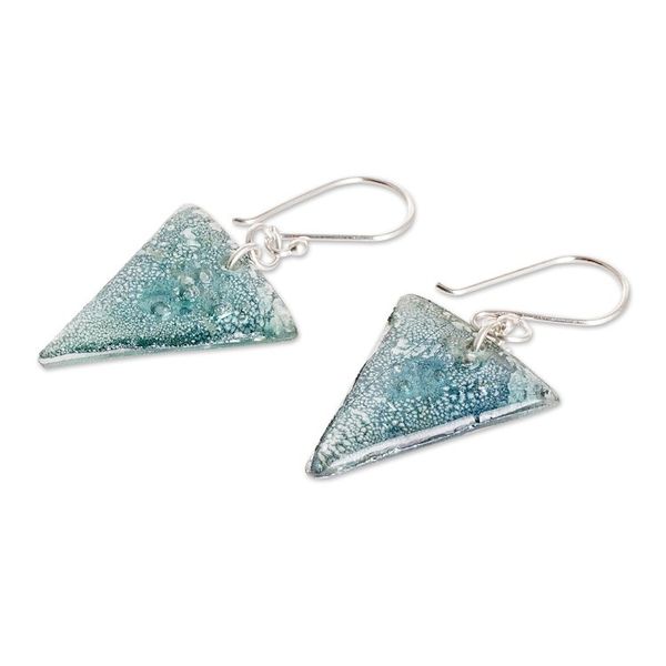 Alternate image for Silver Triangular Recycled CD Dangle Earrings from Guatemala Refined Triangles