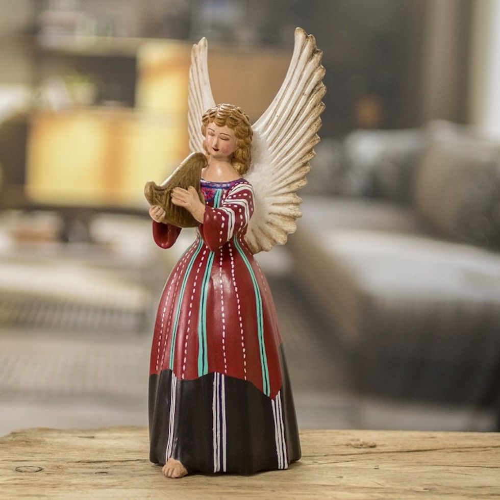 Folk Angel Ceramic Sculpture Hand-Painted in Guatemala 'Petite Solola'