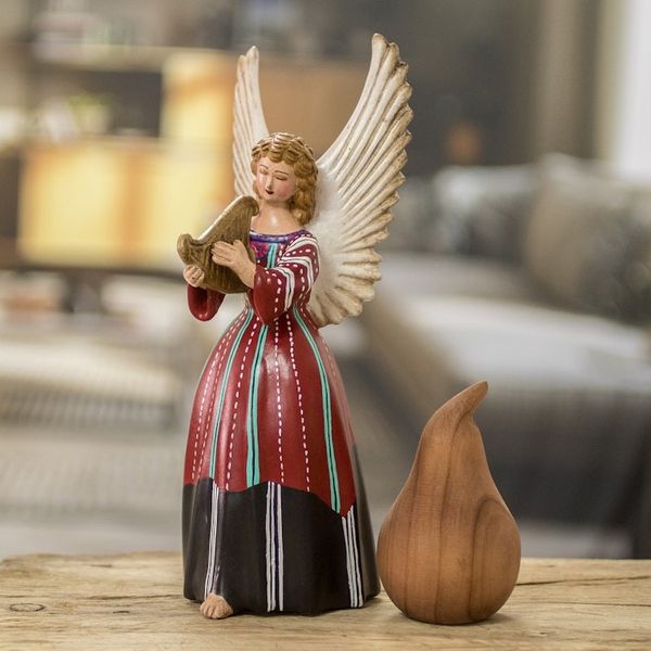 Alternate image for Folk Angel Ceramic Sculpture Hand-Painted in Guatemala Petite Solola