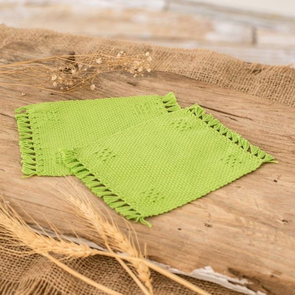 Alternate image for Pair of Hand-Woven Cotton Coasters in Green with Fringes Lemony Lime