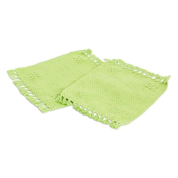 Alternate image for Pair of Hand-Woven Cotton Coasters in Green with Fringes Lemony Lime