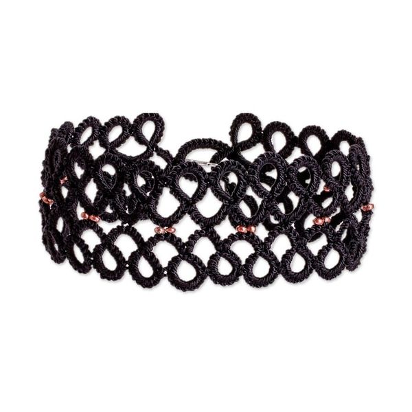 Alternate image for Black Macrame Wristband Bracelet with Golden-Toned Beads Gleams of Glamour