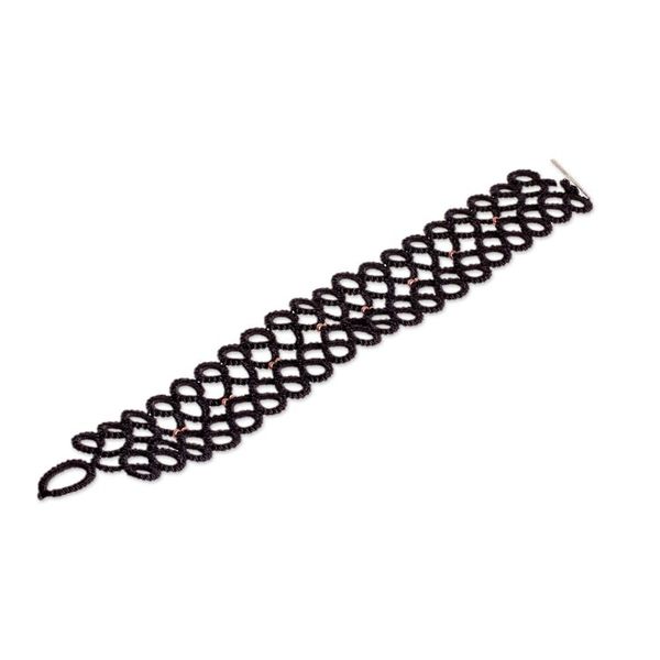 Alternate image for Black Macrame Wristband Bracelet with Golden-Toned Beads Gleams of Glamour