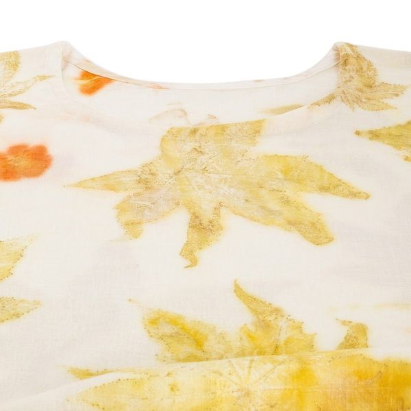 Alternate image for Eco-Printed Leaf-Themed Green and Ivory Cotton Caftan Magic Summer
