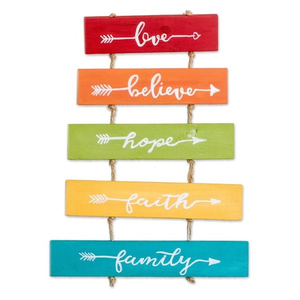 Alternate image for Hand-Painted Inspirational Wood Wall Art with Jute Cords Happy Thoughts