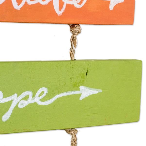 Alternate image for Hand-Painted Inspirational Wood Wall Art with Jute Cords Happy Thoughts