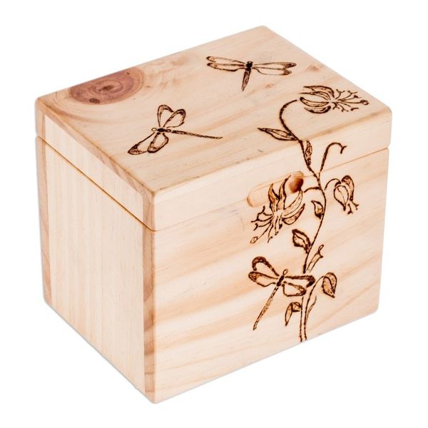 Alternate image for Carved Floral and Dragonfly-Themed Pinewood Decorative Box Dragonfly Traces