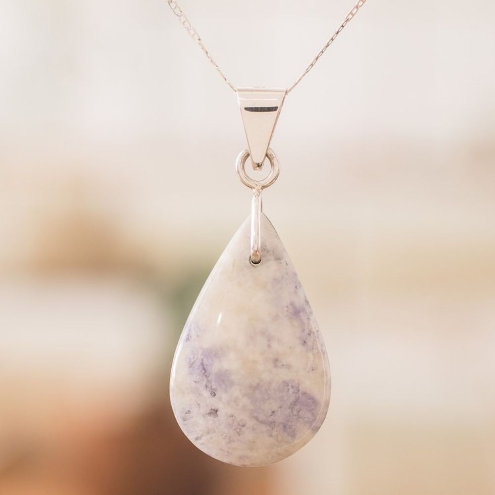 925 Silver Black Lilac Jade Double-Sided Pendant Necklace 'Duo-Tone Shadow'