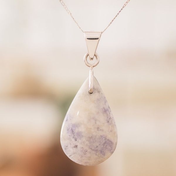 Alternate image for 925 Silver Black Lilac Jade Double-Sided Pendant Necklace Duo-Tone Shadow