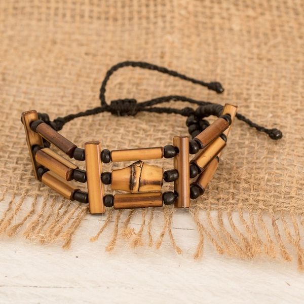 Alternate image for Hand-Crafted Unisex Bamboo Beaded Wristband Bracelet Natural Vibes