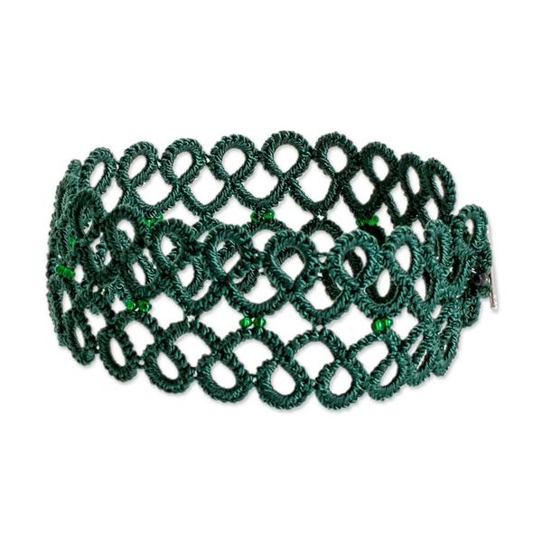 Alternate image for Handwoven Green Wristband Bracelet with Glass Beads Gleams of Harmony