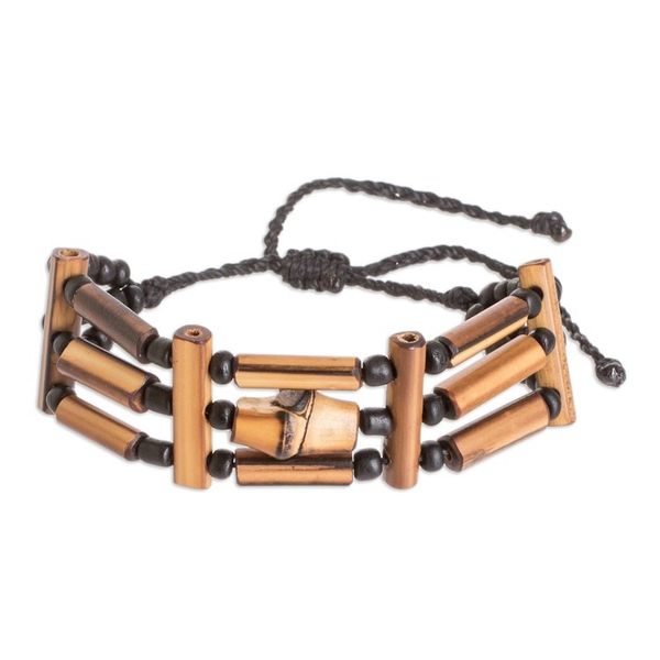 Alternate image for Hand-Crafted Unisex Bamboo Beaded Wristband Bracelet Natural Vibes