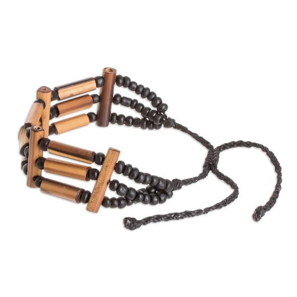Alternate image for Hand-Crafted Unisex Bamboo Beaded Wristband Bracelet Natural Vibes