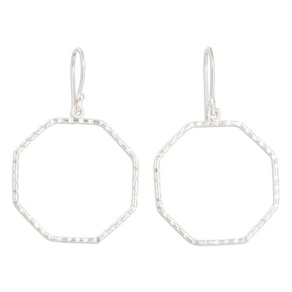 Alternate image for Modern Striped Octagonal Sterling Silver Dangle Earrings Octagonal Shine