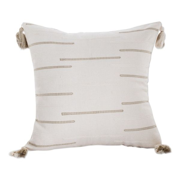 Alternate image for Modern Embroidered Ivory Cotton Cushion Cover with Tassels Forest Glades
