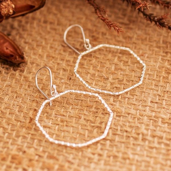 Alternate image for Modern Striped Octagonal Sterling Silver Dangle Earrings Octagonal Shine