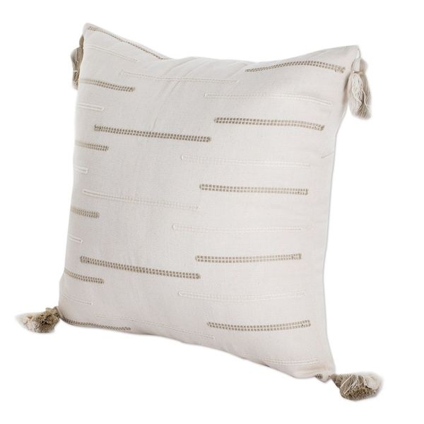 Alternate image for Modern Embroidered Ivory Cotton Cushion Cover with Tassels Forest Glades