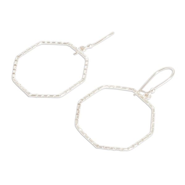 Alternate image for Modern Striped Octagonal Sterling Silver Dangle Earrings Octagonal Shine