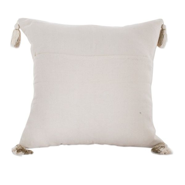 Alternate image for Modern Embroidered Ivory Cotton Cushion Cover with Tassels Forest Glades