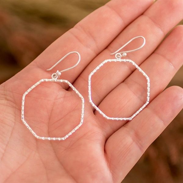 Alternate image for Modern Striped Octagonal Sterling Silver Dangle Earrings Octagonal Shine