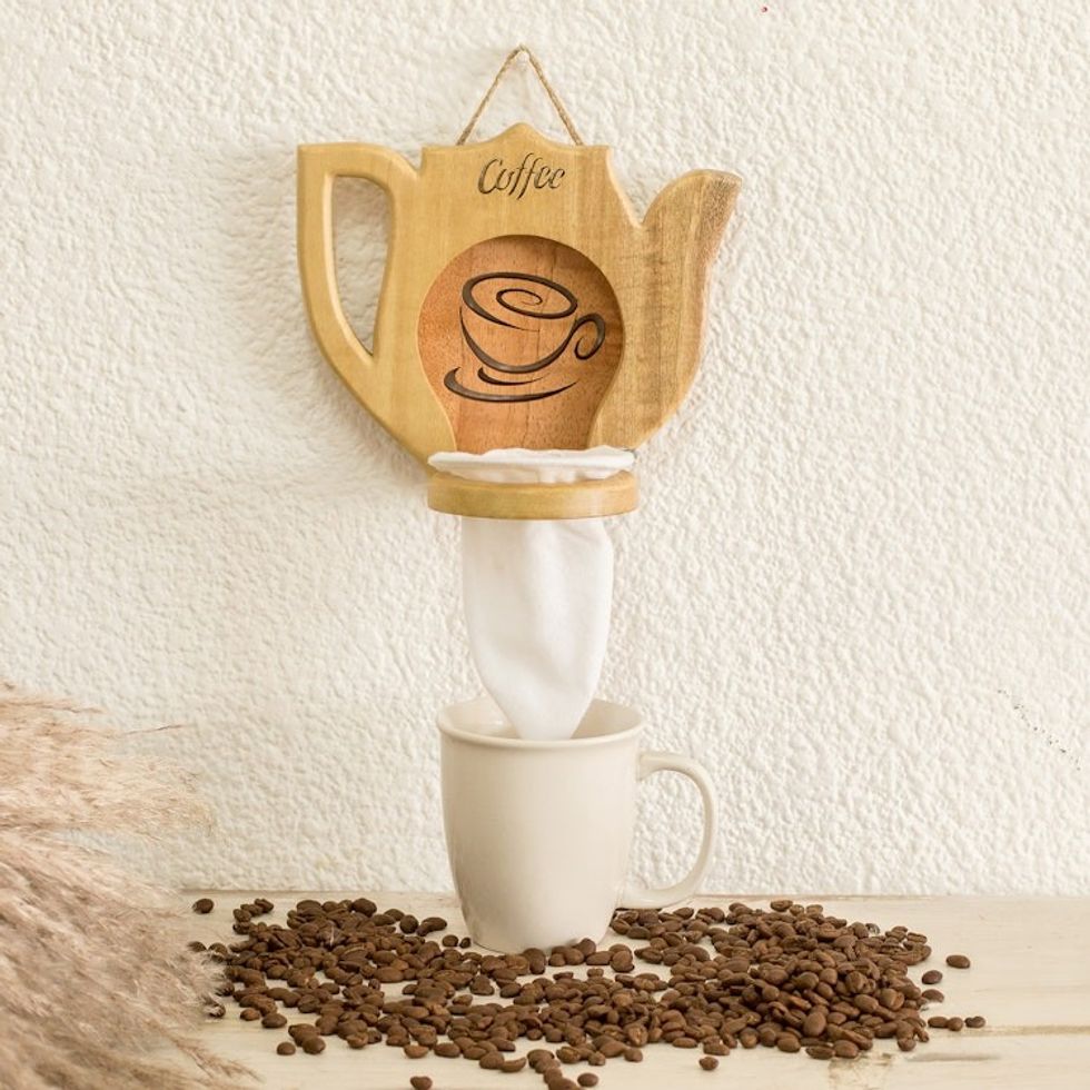 Teak Cedar Wood Single-Serve Drip Coffee Wall Panel 'Sweet Aroma'