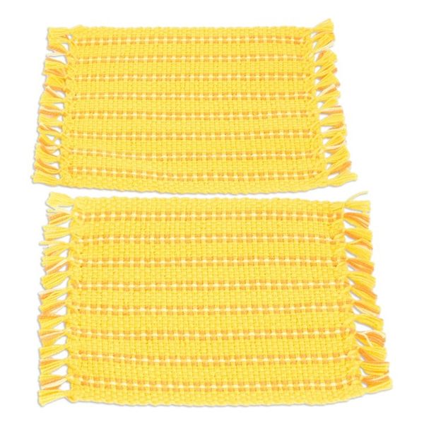 Alternate image for 2 Hand-Woven Fringed Cotton Coasters in Yellow and Orange Sunrise