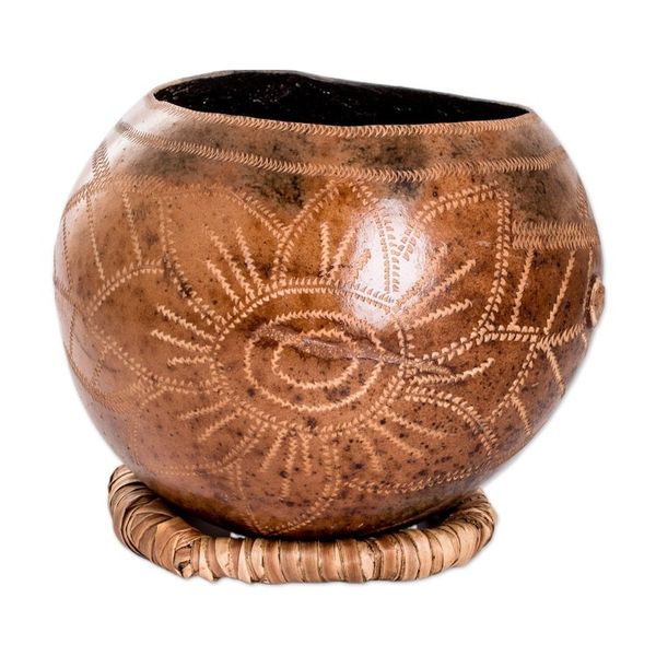 Alternate image for Hand-Carved Sunflower-Themed Dried Gourd Decorative Accent Sunflower Essence