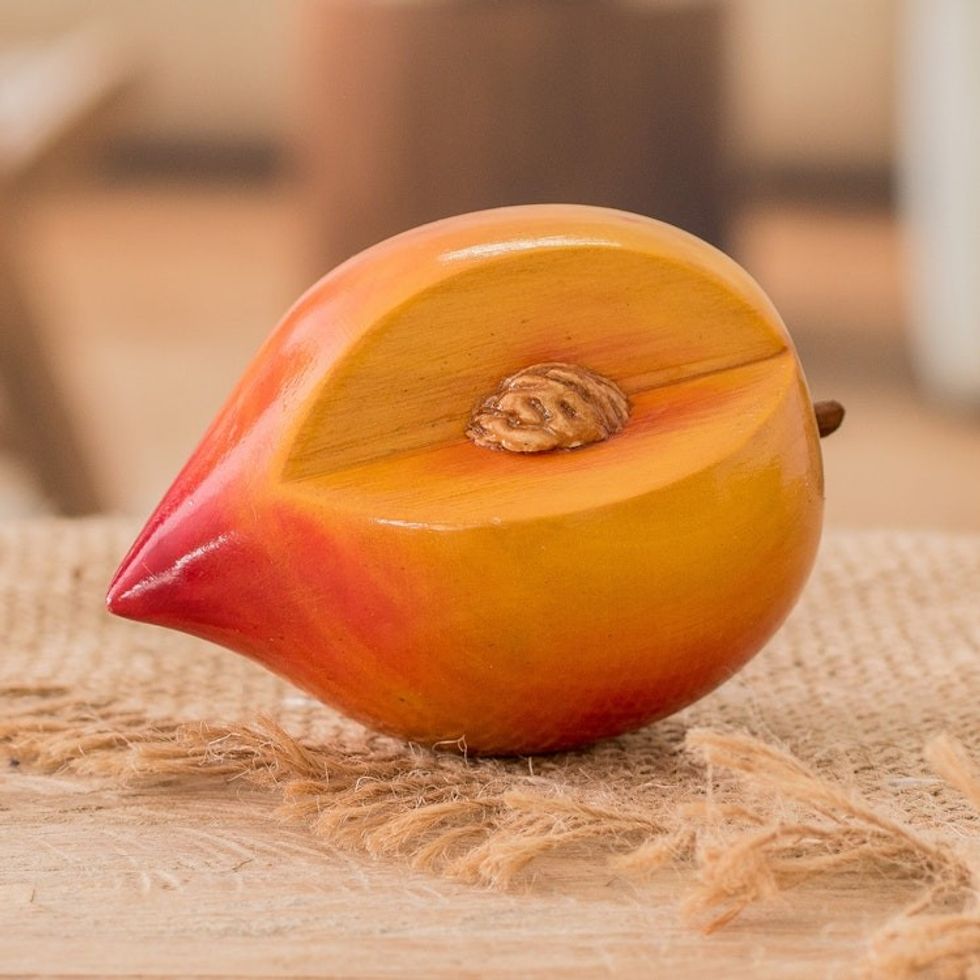 Wood Peach Figurine Hand-Carved and Painted in Guatemala 'Guatemalan Peach'