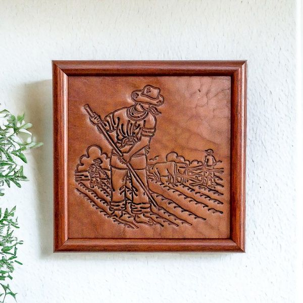 Alternate image for Handcrafted Cultural Pinewood-Framed Leather Wall Art Rustic Lands