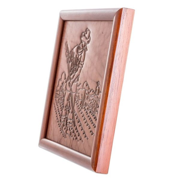 Alternate image for Handcrafted Cultural Pinewood-Framed Leather Wall Art Rustic Lands