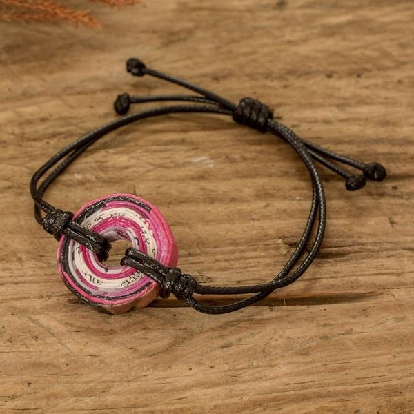 Alternate image for Recycled Paper Pendant Bracelet with Adjustable Black Cord Black Constellation